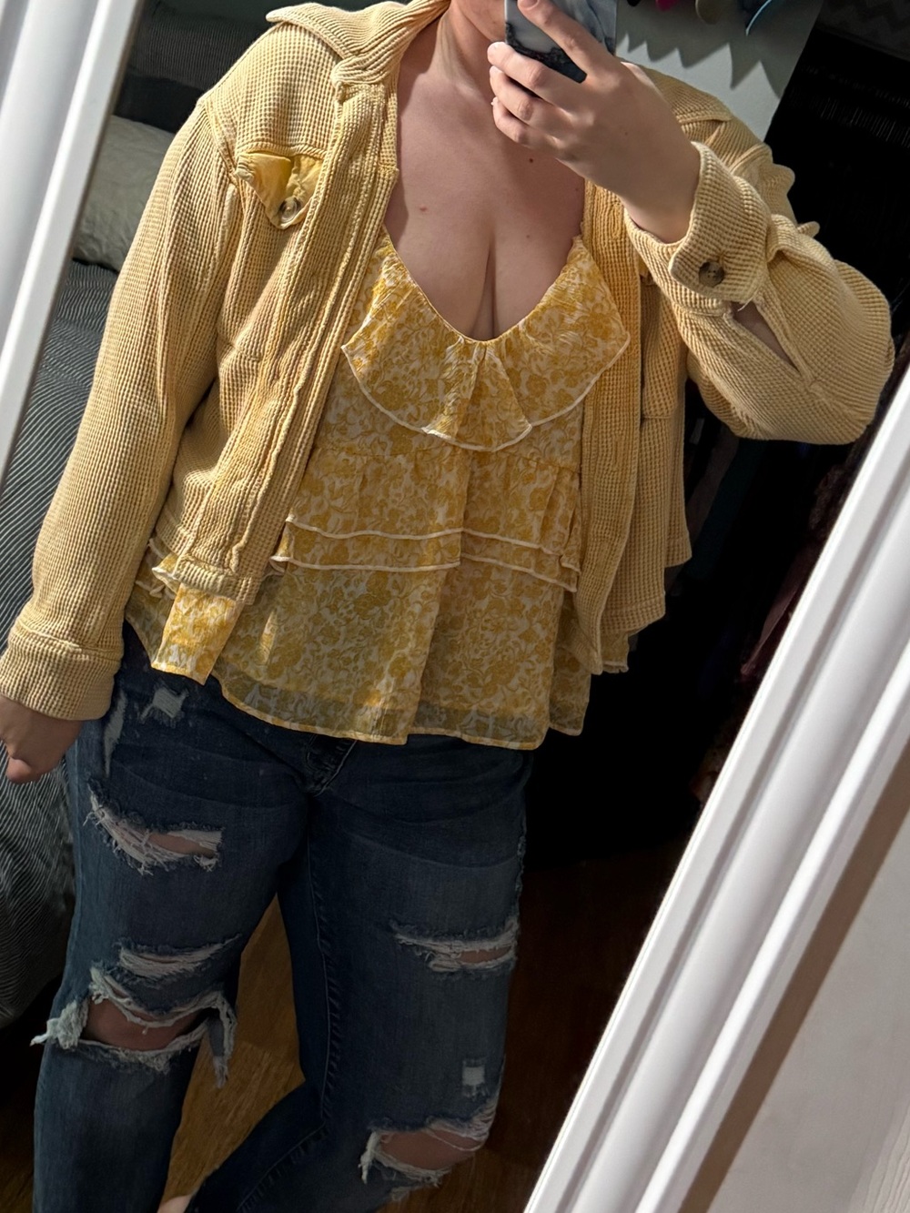 Bagatelle Collection Yellow Waffle Knit Cropped Jacket